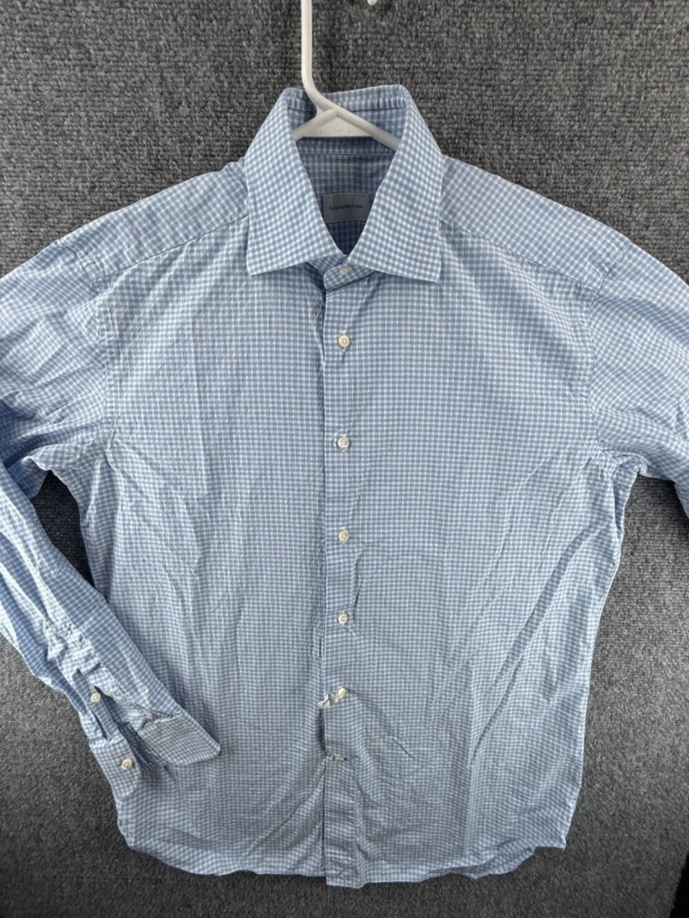 Ermenegildo Zegna All Cotton Turkey 15.5 Check Blue Button Up Mens Shirt Spread